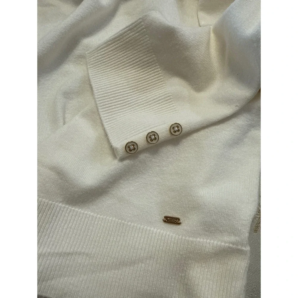 Chaps Womens Cream Turtleneck Sweater Long Sleeve Button Detail Size XL‎
